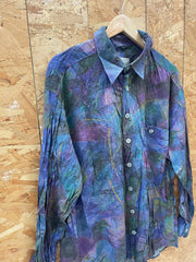 Vintage 90s Club D’Amingo Country Club long-sleeve abstract print ugly green purple teal button up s