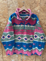 Vintage 90s pink green aztec pattern crazy fleece quarter zip size XXL by Ansons