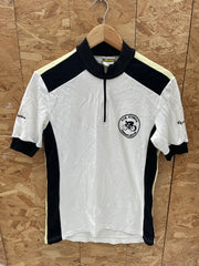 Vintage 70s East German Storck Cycling Jersey L White Black Yellow Zip L'Eroica