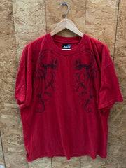 Vintage Y2K red Hybrid feather skull cross double side print t-shirt size XL