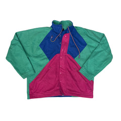 Vintage 80s purple blue turquoise block panel fleece jacket size medium