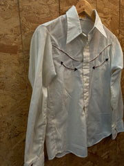 Vintage 90s hand embroidered white western cowboy shirt size small by Granny