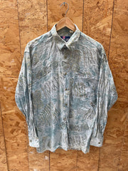 Vintage 90s abstract blue cave paintings hieroglyphics watercolour pattern ugly print long sleeve vi