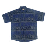 Vintage 90s navy blue black abstract waves crazy pattern short sleeve ugly shirt size large by Casua