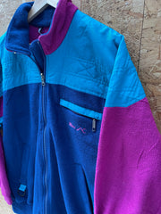 Vintage 90s purple turquoise blue vibrant block panel fleece jacket size medium