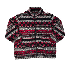 Vintage 90s red grey black aztec abstract pattern crazy print zip fleece size large by Alfred Dunner