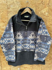 Vintage 90s grey blue aztec Navajo pattern qtr zip fleece size XL by Jeps