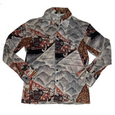 Vintage 70s brown abstract pattern long sleeve polyester shirt size large