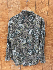 Vintage 90s ugly abstract grungy green brown paisley pattern long sleeve viscose shirt size large by