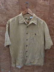 Vintage 90s Banana Cabana pastel yellow 100% silk woven Hawaiian shirt size L