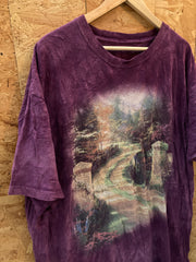 Vintage 90s Thomas Kincade purple tie dye idyllic country scene t-shirt size XXL