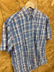 Vintage Y2K Lacoste blue white grey red tablecloth check short sleeve Mod skinhead retro punk shirt