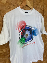 Vintage 90s Japanese Olympic Team souvenir white t shirt size large