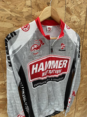 Vtg Bergamo Hammer Nutrition Cycling Jersey Men's S Grey Red Long Sleeve