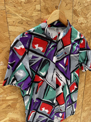 Vintage Helvetia Swiss Team Cycling Jersey Shirt Multi-Color Abstract Print L
