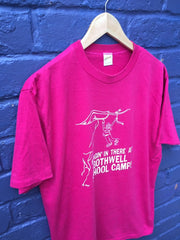 Vintage 80s ‘Hanging in there at Bothwell School Camp’ cerise pink single stitch t shirt size large