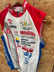 Vintage Bergamo Cycling Vest Red White Blue Sleeveless Full Zip Bike Jersey