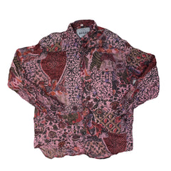 Vintage 90s grungy ethnic block print crazy patter long sleeve ugly shirt size large by McKay