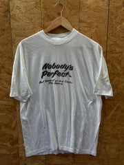 Vintage 90s quirky funny Nobody's Perfect single stitch white t-shirt size XL