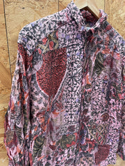 Vintage 90s grungy ethnic block print crazy patter long sleeve ugly shirt size large by McKay