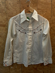 Vintage 90s hand embroidered white western cowboy shirt size small by Granny