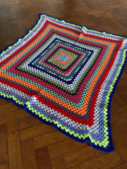 Handmade Crochet Granny Square Blanket Throw - Colorful Boho Vibe