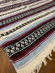 Vintage Mexican Serape Blanket Rug Southwestern Stripes Red Blue White