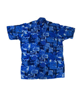 Vintage 90s blue Pacific Ocean fishing print Haiwaiian beach party shirt oversized XL by Giani Ferot