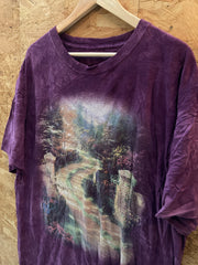 Vintage 90s Thomas Kincade purple tie dye idyllic country scene t-shirt size XXL