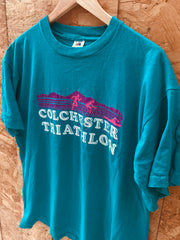 Vintage 90s Colchester Triathlon USA single stitch souvenir turquoise tshirt XL