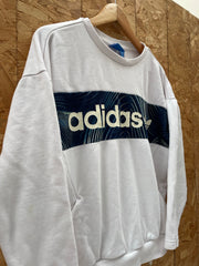 Adidas Crewneck Sweatshirt White Graphic Logo Size 8 UK Women's