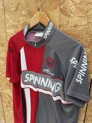 Vintage Spinning Fitness Cycling Jersey Men's XL Red Grey Short Sleeve