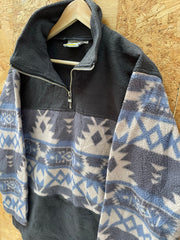 Vintage 90s grey blue aztec Navajo pattern qtr zip fleece size XL by Jeps