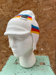Vintage Sporten Knit Beanie Cycle Hat White Red Yellow Blue Made in Italy