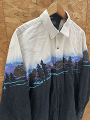 Vtg Roper Western Shirt Men's XL Black White Tree Print Long Sleeve Snap Button