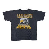 Vintage 90s thrahed & distressed God bless union people America pocket single stitch black t shirt s