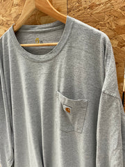 Vintage Carhartt Men's 3XL Grey Long Sleeve Pocket T-Shirt Workwear Modern