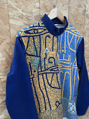 Vintage 90s Abstract Print Long Sleeve Cycling Jersey Size XXL Blue Yellow