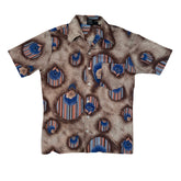 Vintage 80s nylon abstract droplets beige blue pattern shirt size small by Joel