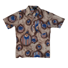 Vintage 80s nylon abstract droplets beige blue pattern shirt size small by Joel