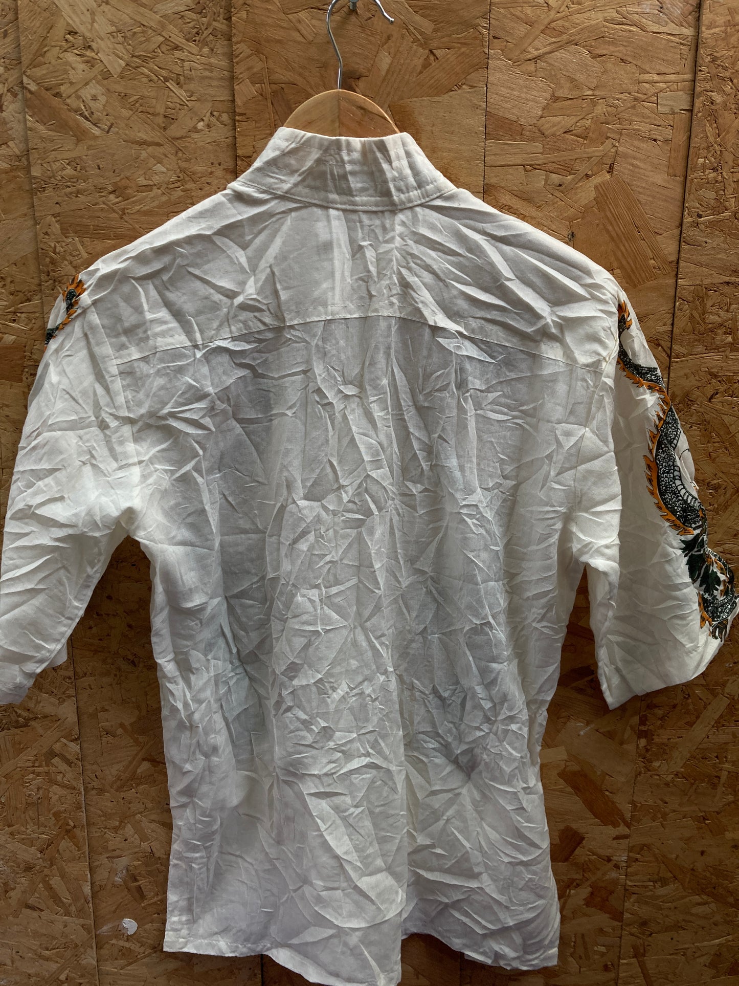 Vintage 90s cotton Chinese dragon block print traditional shirt size medium