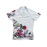 Vintage Giordana Women's Floral Cycling Jersey Shirt Short Sleeve White Size M