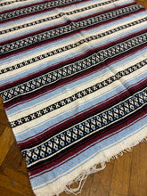 Vintage Mexican Serape Blanket Rug Southwestern Stripes Red Blue White