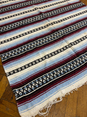 Vintage Mexican Serape Blanket Rug Southwestern Stripes Red Blue White