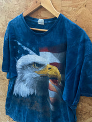 Vintage 90s American eagle and flag tie-dye blue t-shirt size XL by Delta
