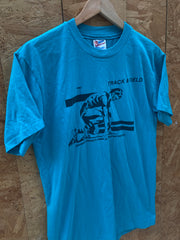 Vintage 90s Johnson County Track & Field turquoise single stitch t-shirt size M