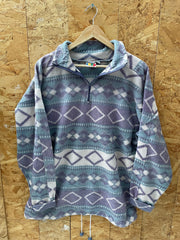 Vintage 90s lilac grey aztec crazy pattern qtr zip fleece size medium by snap