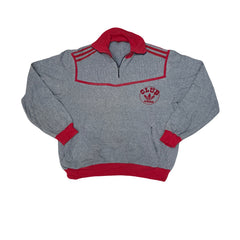 Vintage 80s Adidas Club Sweatshirt Grey Red 1/4 Zip Pullover Men's M Retro