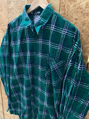 Vintage 80s green white felt cotton check shirt size large by Melbourne