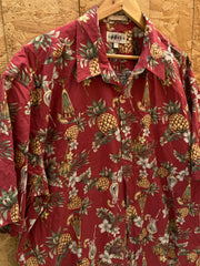 Vintage 90s maroon red pineapple pattern Hawaiian shirt size XXL by Campia Moda
